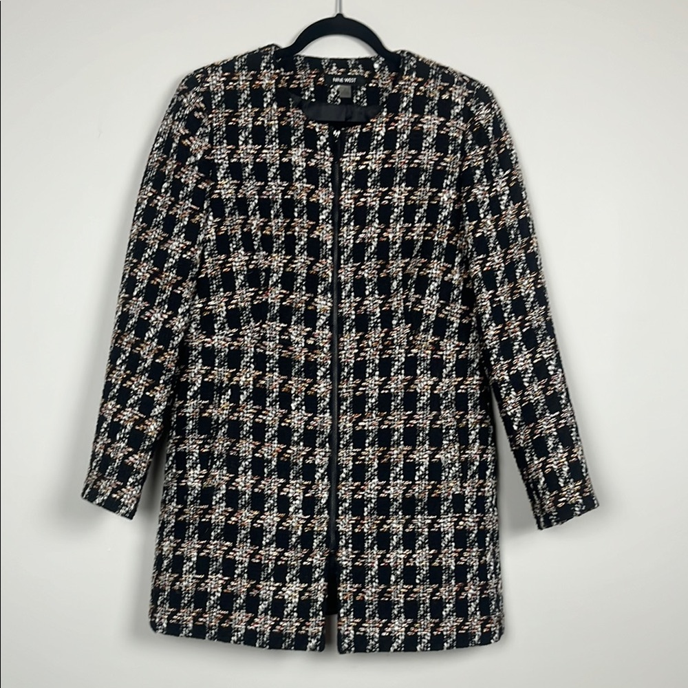 Nine West Black and White Houndstooth Tweed Topper Jacket / SZ 8